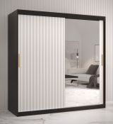 Moderner Kleiderschrank Balmenhorn 87, Farbe: Schwarz matt / Weiß matt - Abmessungen: 200 x 180 x 62 cm (H x B x T), mit einer Spiegeltür