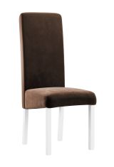 Stuhl im modernen Design Born 03, Buchenholz Vollholz massiv, Farbe: Weiß / Braune Polsterung - Abmessungen: 99 x 46 x 59 cm (H x B x T)
