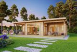 Ferienhaus F54 mit 5 Räumen & überdachter Terrasse | 44,2 m² | 70 mm Blockbohlen | Naturbelassen | inkl. Fußboden & Isolierverglasung