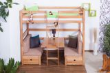Kinderbett mit Bettkasten Tim (umbaubar zu einem Tisch mit Bänken oder zu 2 Einzelbetten) Buche massiv natur inkl. Rollrost - 90 x 200 cm