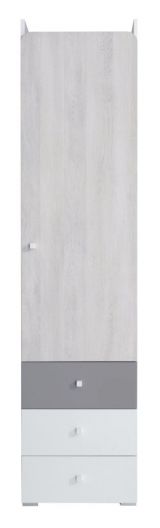 Jugendzimmer - Schrank Floreffe 04, Farbe: Weiß / Eiche weiß / Grau - Abmessungen: 190 x 45 x 40 cm (H x B x T)