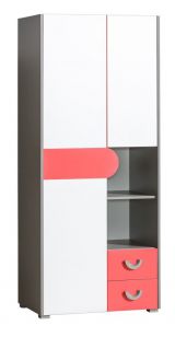 Jugendzimmer - Drehtürenschrank / Kleiderschrank Klemens 01, Farbe: Rosa / Weiß / Grau - Abmessungen: 190 x 80 x 53 cm (H x B x T)