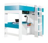 Funktionsbett / Kinderbett / Hochbett mit Bettkasten und Schreibtisch "Geel" 20  Weiß / Türkis - Liegefläche 90 x 200 cm (B x L)