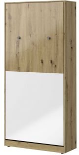 Schrankbett  Sirte 15 vertikal, Farbe: Eiche / Weiß / Grau Hochglanz - Liegefläche: 90 x 200 cm (B x L)