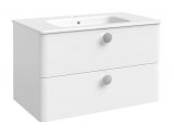Waschtischunterschrank Ratlam 02, Farbe: Weiß matt, Griffe: Silber – Abmessungen: 50 x 81 x 46 cm (H x B x T)