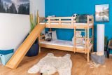 Hochbett mit Rutsche 80 x 190 cm, Buche Massivholz Natur lackiert, teilbar in zwei Einzelbetten, "Easy Premium Line" K28/n