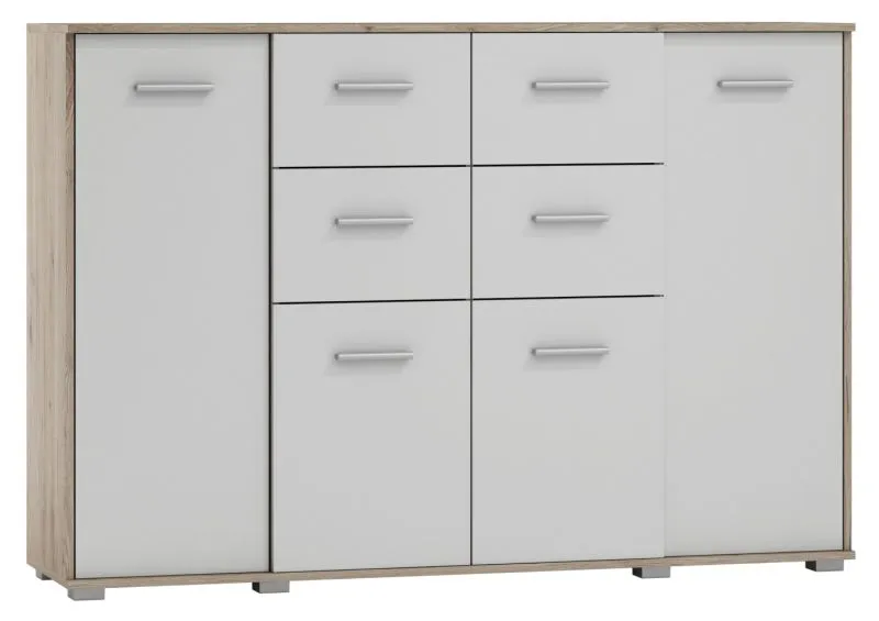 Kommode Kavieng 08, Farbe: Eiche / Weiß - Abmessungen: 110 x 160 x 40 cm (H x B x T)