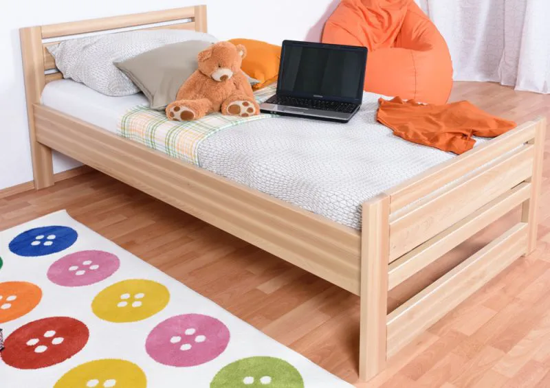 Kinderbett / Jugendbett Buche massiv Vollholz natur 115C, inkl. Lattenrost - 200 x 100 cm (L x B)