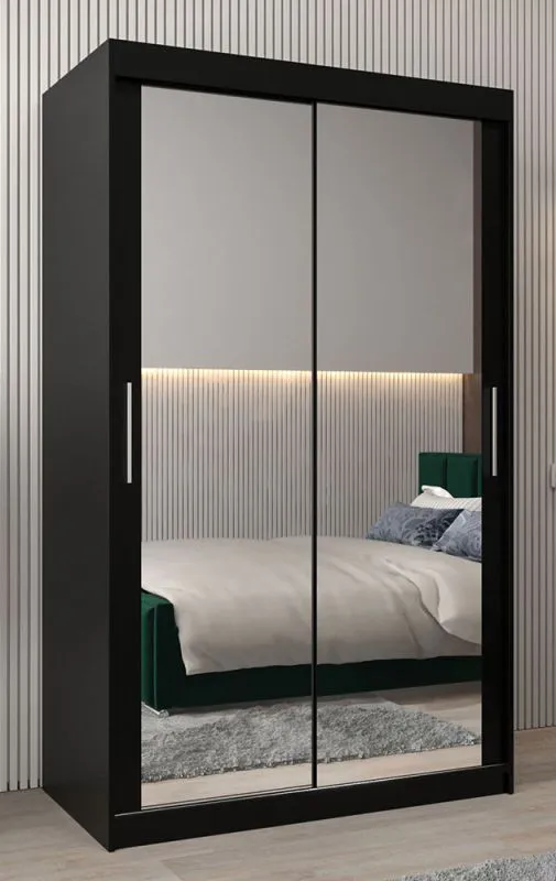 120 cm breiter Kleiderschrank mit 5 Fächern und 2 Türen | Farbe: Schwarz Abbildung