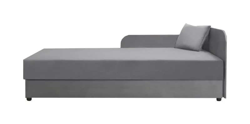 Gästebett / Tagesbett Lobatos 28, Farbe: Grau, Kopfteil rechts, aufklappbarer Stauraum, Sofa-Bett, Bonellfederkernung, Liegefläche: 90 x 195 cm, inkl. Kissen