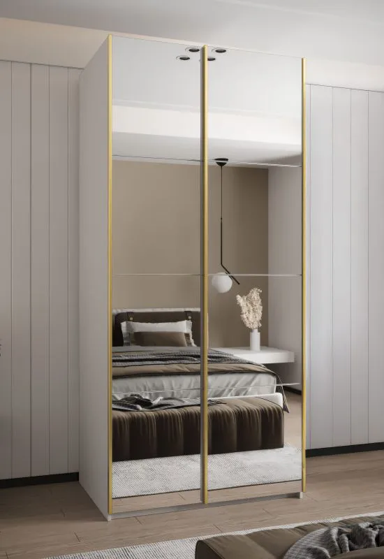 Kleiderschrank / Schiebetürenschrank | 2 Kleiderstangen | 2 Schiebetüren | 6 Fächer | 6 Einlegeböden | 245,5 x 100 x 64 cm | Farbe: Weiß | Soft-Close