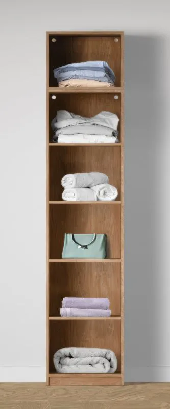 Offener Kleiderschrank | 6 Fächer | Farbe: Eiche Puccini | Regal | 51,5 x 55 x 234 cm | langlebiges Material | 4 Einlegeböden | für Ankleidezimmer oder Schlafzimmer