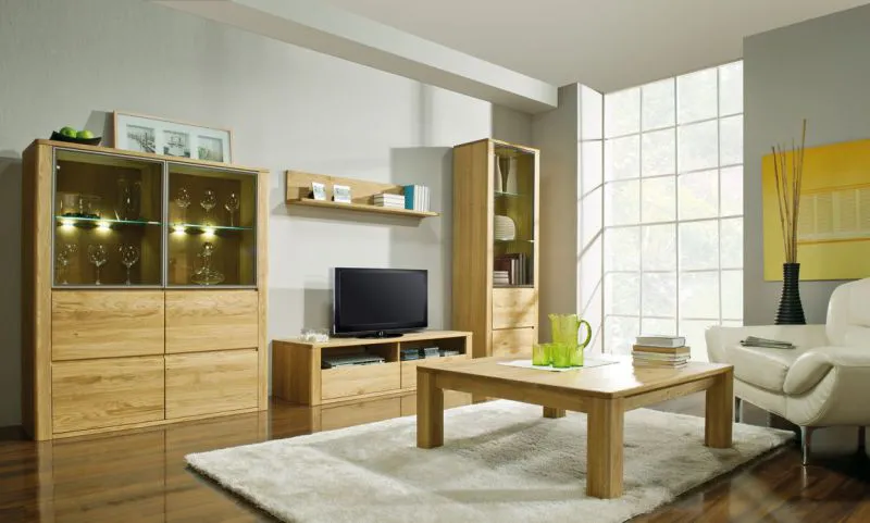 Wohnzimmer Komplett - Set K Jussara, 5 - teilig, teilmassiv, Farbe: Natur