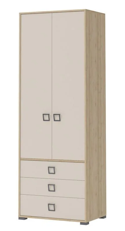 Kleiderschrank | 2 Drehtüren | 3 Schublade | 2 Fächer | mit Kleiderstange | 84 cm breit | Farbe: Buche Abbildung
