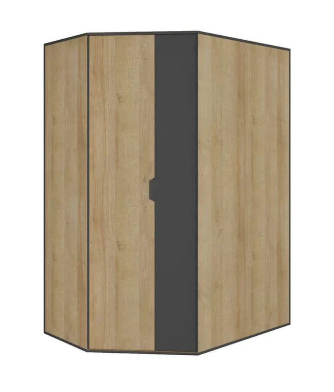 Jugendzimmer Eckschrank begehbar, Farbe: Grau / Eiche - Abmessungen: 195 x 145 x 95 cm (H x B x T) Abbildung