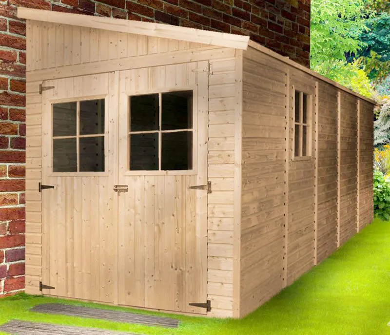 Anlehn-Gartenhaus inkl. Seitenwand - 5,14 x 2,16 Meter - unbehandelt - Pultdach Abbildung