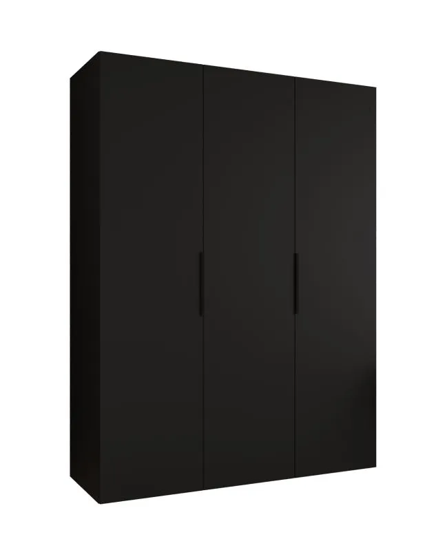 Drehtürenschrank / Kleiderschrank mit drei Türen Korab 17, Farbe: Schwarz, 1,5 Meter breit, Griffe: Schwarz, zwei Kleiderstangen, Soft-Close-Funktion
