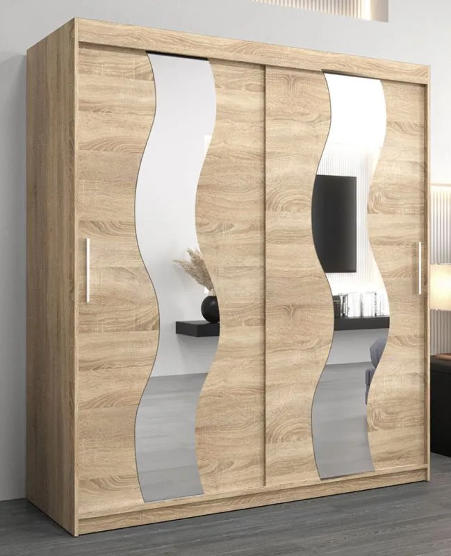 180 cm breiter Schiebetürenschrank mit 2 Türen | 10 Fächer | 2 Kleiderstangen | Farbe: Sonoma Eiche Abbildung