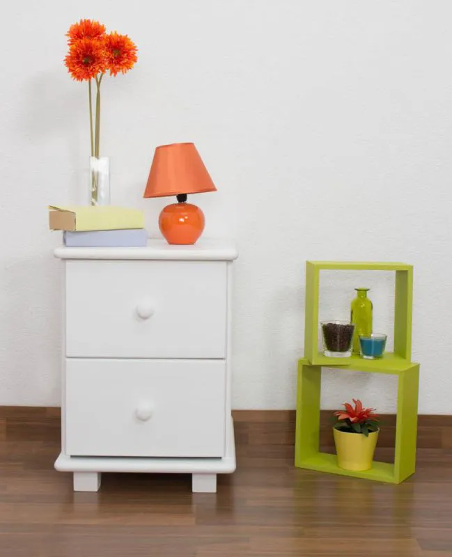 Nachtkommode Weiß 55x42x47 (HxBxT) Kiefer massiv, 2 Schublade(n) Abbildung
