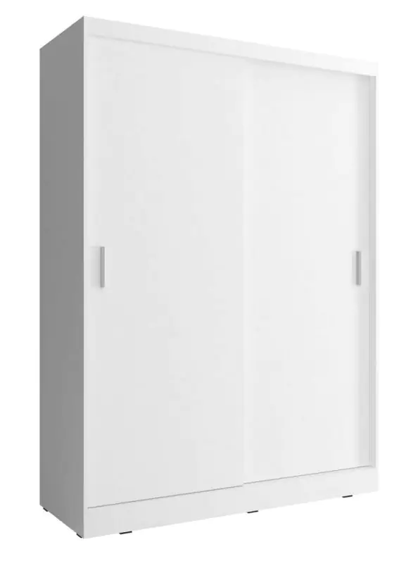Schwebetürenschrank mit schlichten Design Bickleigh 04, Farbe: Weiß - Abmessungen: 200 x 150 x 62 cm (H x B x T), mit fünf Fächern