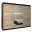 Schiebetürenschrank / Kleiderschrank Bisaurin 6B mit Spiegel, Farbe: Schwarz / Eiche Sonoma - Abmessungen: 200 x 250 x 62 cm ( H x B x T)