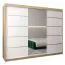 Schiebetürenschrank / Kleiderschrank Jan 06B mit Spiegel, Farbe: Eiche Sonoma / Weiß matt - Abmessungen: 200 x 250 x 62 cm ( H x B x T)