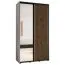 Schiebetürenschrank Mina mit Spiegel in Weiß/Eiche, auch für Wohnzimmer geeignet, Anti Staubbürsten, Metallgriffe in schwarz, robust, 235,2 x 130 x 60 cm