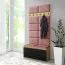 Garderobe 01 mit gepolsterter Sitzbank/Wand, Artisan/Schwarz/Misty Rose, 215x100x40 cm, für 8 Paar Schuhe, 6 Kleiderhaken, Schuhschrank mit 4 Fächer