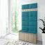 Garderobe 01 für Flur mit Polsterpaneelen für Sitzbank & Wand, Sonoma Eiche/Türkis, 215 x 100 x 40 cm, für 8 Paar Schuhe, 6 Kleiderhaken, 4 Fächer