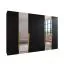 Kleiderschrank / Drehtürenschrank | Farbe: Schwarz | 2 Spiegeltüren | 4 Fächer | 4 Kleiderstangen | Soft-Close | Griffe: Gold | Maße: 300 x 52 x 202 cm | ABS