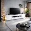 TV-Unterschrank Silvado 2 | Weiß Hochglänzend | 200 x 40 x 45 cm| großes Kippfach mit 2 Fächern | Griffloses Design | Robust & Langlebig | vollständig lackiert