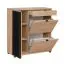 Garderobe Komplett - Set A Angvik, 4-teilig, Farbe: Eiche / Schwarz, zwei Schuhschränke, inkl. Sitzkissen, vier Haken, Spiegel