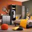 Schlafzimmer - Set C Kule, 5-teilig, Farbe: Graphitgrau, ein Kleiderschrank mit LED-Rahmen, eine Kommode und zwei Nachtkommoden