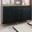 Modernes Esszimmer - Set K Barbe, mit goldene Griffe, Farbe: Schwarz matt, ABS-Kantenschutz, 4-teilig