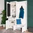 Weiße Garderobe mit Spiegel Kiefer Vollholz 28B, 200 x 125 x 41 cm, mit 2 Schubladen, 6 Fächern, 1 Ablage und 5 Haken, inklusive Beleuchtung