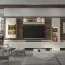 Vitrine Asau 09, Farbe: Kaschmir / Eiche dunkel - Abmessungen: 201 x 45 x 47 cm (H x B x T)