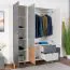Jugendzimmer - Drehtürenschrank / Kleiderschrank Syrina 05, Farbe: Weiß / Grau / Eiche - Abmessungen: 202 x 153 x 55 cm (H x B x T)