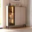 Highboard / Kommode | ABS-Kantenschutz | 102,5 x 35,5 x 123 cm | inkl. LED-Beleuchtung | Beine aus Metall | 6 Fächer | Eiche Cremona / Beige | 3 Türen