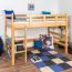 Massivholz Hochbett für Kinder | Matratzenmaß: 120 x 190 cm | Natur Lackiert | umbaubar in Einzelbett | Premium-Qualität | inkl. Rollrost Abbildung