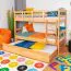 Kinderetagenbett 90 x 200 cm + Bettkasten/Stauraum/Ausziehbett | Massivholz: Buche | Natur Lackiert | umbaubar/teilbar in 2 Einzelbetten | inkl. Rollroste Abbildung