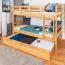 Kinderetagenbett 90 x 200 cm + Bettkasten/Stauraum/Ausziehbett | Massivholz: Buche | Natur Lackiert | umbaubar/teilbar in 2 Einzelbetten | inkl. Rollroste Abbildung
