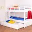 Stockbett + Bettkasten für Jugendliche 90 x 200 cm | Massivholz: Buche | Weiß Lackiert | umbaubar in 2 Einzelbetten | inkl. Bettkasten | inkl. Rollroste Abbildung
