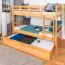 Etagenbett + Bettkasten/Unterkasten für Kinder 90 x 200 cm | Massivholz: Buche | Natur Lackiert | umbaubar in 2 Einzelbetten | inkl. Bettkasten | inkl. Rollroste Abbildung