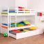 Etagenbett + Bettkasten für Kinder 90 x 200 cm | Massivholz: Buche | Weiß Lackiert | inkl. Bettkasten | umbaubar in 2 Einzelbetten | inkl. Rollroste Abbildung