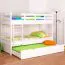 Etagenbett + Ausziehbett für Jugendliche 90 x 200 cm | Massivholz: Buche | Weiß Lackiert | inkl. Bettkasten | umbaubar in 2 Einzelbetten | inkl. Rollroste Abbildung