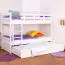 Stockbett + Ausziehbett für Kinder 90 x 200 cm | Massivholz: Buche | Weiß Lackiert | inkl. Stauraum/Ausziehbett | umbaubar in 2 Einzelbetten | inkl. Rollroste Abbildung