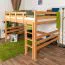 Doppelbett-Hochbett Massivholz Buche | Matratzenmaß: 160 x 200 cm | Natur Lackiert | umbaubar in Einzelbett | Premium-Qualität | inkl. Rollrost Abbildung