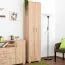 Schmaler Kleiderschrank | 2 Drehtüren | 1 Schublade | 8 Fächer | mit Kleiderstange | 50 cm breit | Farbe: Braun Abbildung