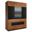 Kleiderschrank | 3 Drehtüren | 2 Schubladen | mit Kleiderstange | 163 cm breit | Eiche teilmassiv | Farbe: Walnuss / Schwarz Abbildung