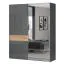 Schlafzimmer - Kleiderschrank mit Spiegel, Farbe: Anthrazit Hochglanz / Walnuss - 224 x 182 x 61 cm (H x B x T) Abbildung